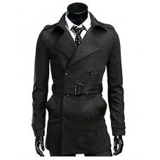 Brand Hight Quality Men's Casual/Daily Simple Trench CoatSolid Stand Long Sleeve Fall / Winter Red / Black / Gray