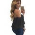 Women's Black Chocker Neck Bare Shoulders Flare Crop Top