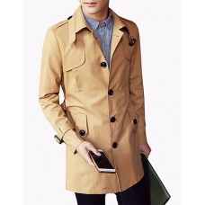 Men's Fashion Classical Solid Single-Breasted Slim Fit Mid-Long Trench;Cotton/Windbreaker/Solid